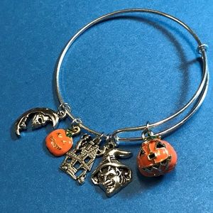 Spooky Halloween Adjustable Silver Bangle Bracelet